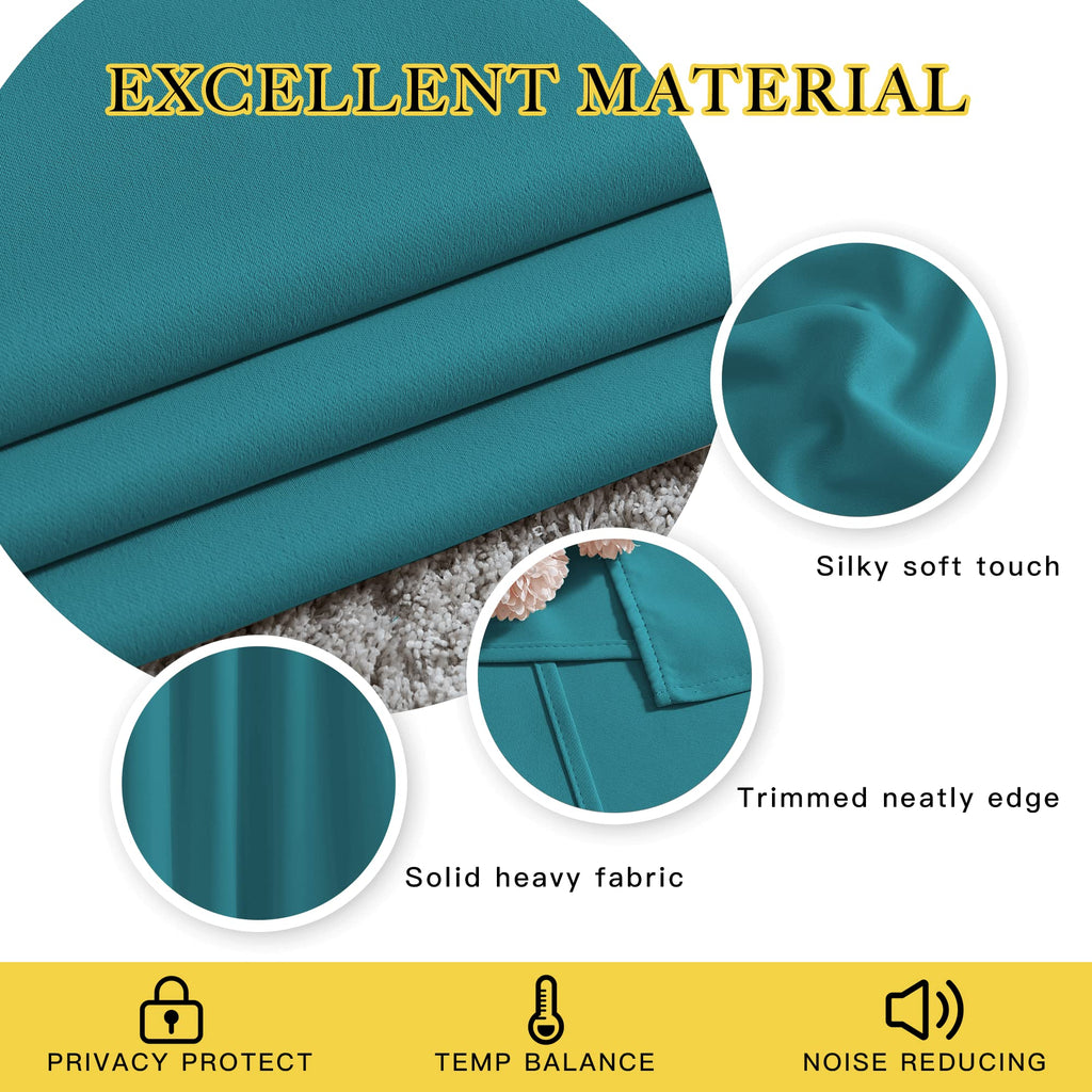NICETOWN Peacock Teal Curtains for Home Office, Grommet Thermal Curtains Blackout Light Blocking Room Darkening Window Treatments for Bedroom/Living Room, 2 Panels, W52 x L90
