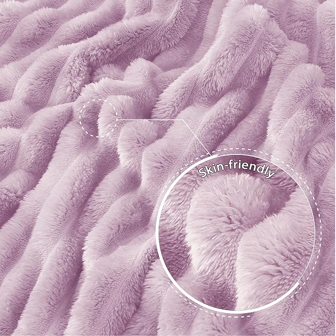 Exclusivo Mezcla Queen Size Flannel Fleece Blanket, Super Soft Striped Jacquard Bed Blanket, Lightweight Fuzzy Cozy for All Seasons, 90x90 Inches, Lilac Purple