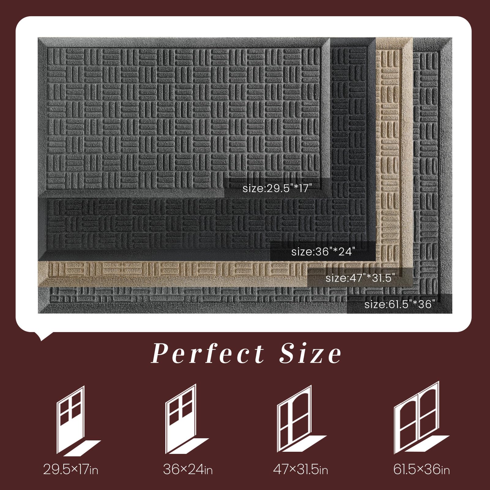 Mibao Front Door Mat Outdoor Entrance, 61.5" x 36" Heavy Duty Welcome Mat, Waterproof Dirt Trapper Doormat, Super Absorbent Indoor Entryway Mat for Patio & Porch - Black