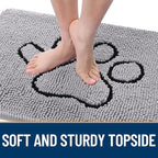 OLANLY Dog Door Mat for Muddy Paws 48x30, Paw Print Design, Absorbs Moisture and Dirt, Non-Slip Washable Doormat, Quick Dry Chenille Mud Mat for Dogs, Entry Indoor Entryway Carpet, Light Grey