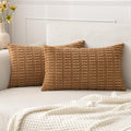 MIULEE Lumbar Corduroy Decorative Throw Pillow Covers 12x20 Brown Pack of 2