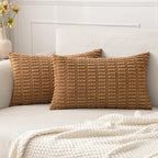 MIULEE Lumbar Corduroy Decorative Throw Pillow Covers 12x20 Brown Pack of 2
