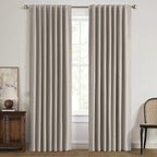MIULEE 100% Blackout Linen Curtains for Bedroom, Greige Solid Luxury Decor Thermal Insulation Room Darkening Drapes for Living Room Nursery Back Tab Rod Pocket 42 x 63 Inches, 2 Panels