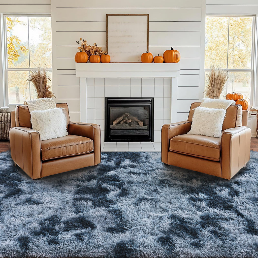Pionblank Large Area Rug for Living Room 10x14, Fluffy Shag Rug, Blue Grey