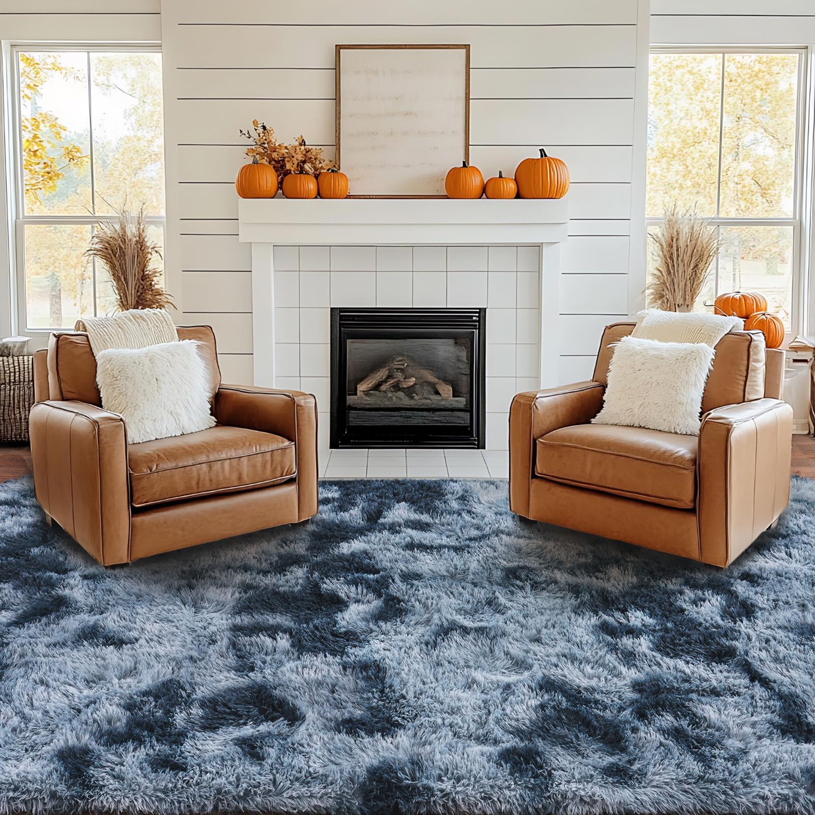 Pionblank Large Area Rug for Living Room 10x14, Fluffy Shag Rug, Blue Grey