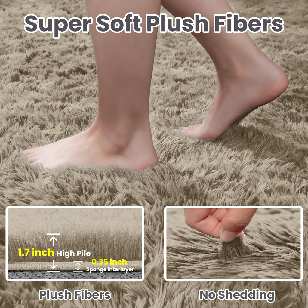 6x9 Fluffy Shag Area Rugs for Living Room Bedroom: Soft Carpet Gray Camel