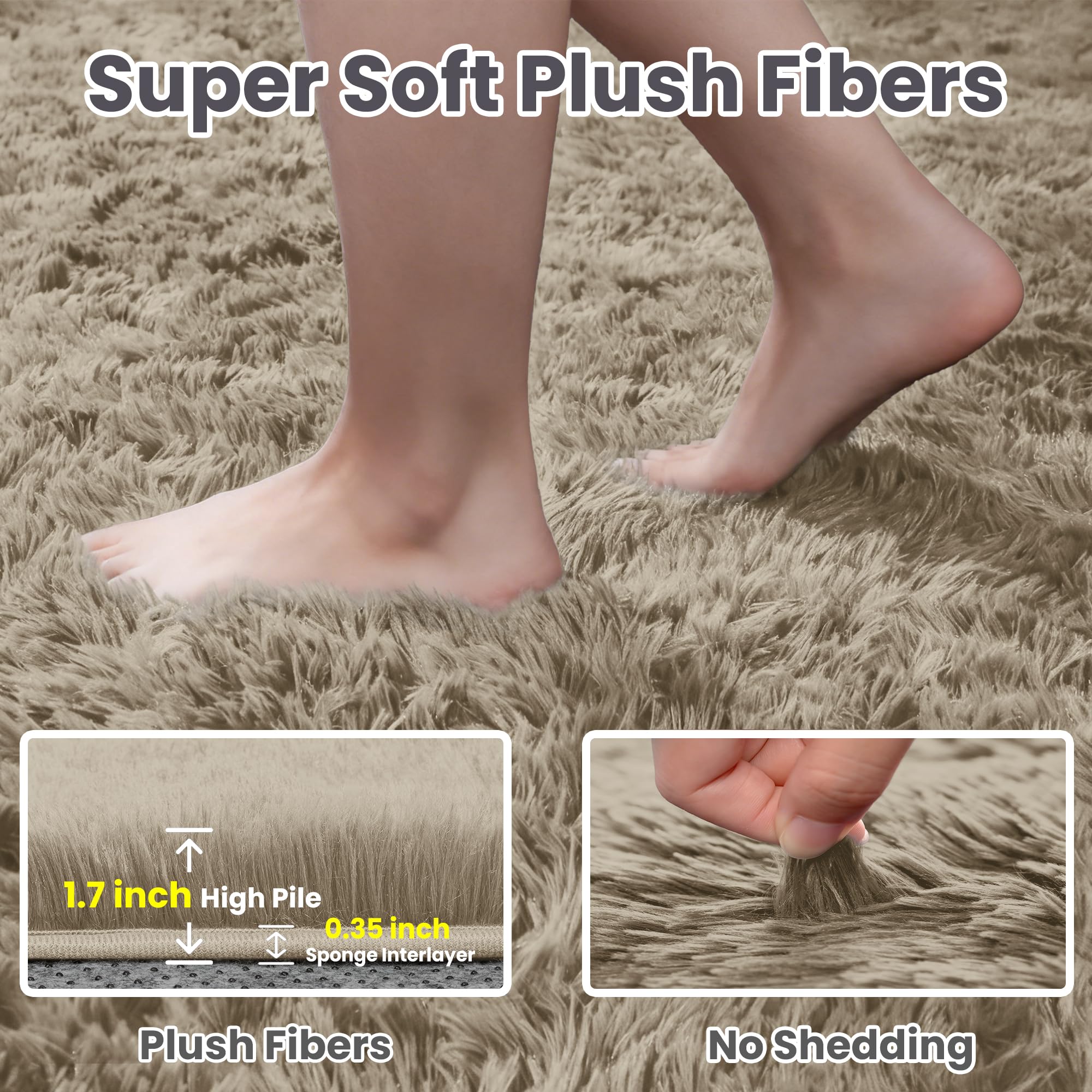 6x9 Fluffy Shag Area Rugs for Living Room Bedroom: Soft Carpet Gray Camel
