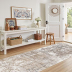 UERMEI 3X8 Washable Runner Rug for Hallway: Soft Neutral Modern Abstract Area Rug - Non-Slip Low Pile Long Throw Indoor Carpet for Kitchen Entryway Kitchen Bedroom Laundry Bathroom - Brown/Grey/Red