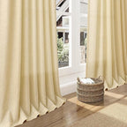 Nanspring Cream Yellow Linen Curtains 63 Inch Length for Living Room Light Filtering Modern Farmhouse Semi Sheer Curtains Back Tab and Rod Pocket Privacy Curtain for Bedroom Office 52x63, 2 Panels
