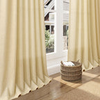 Nanspring Modern Farmhouse Curtains Linen for Living Room 84 Inches Long Cream Yellow Light Filtering Sheer Curtains Back Tab and Rod Pocket Privacy Curtain for Bedroom Office 52x84, 2 Panels
