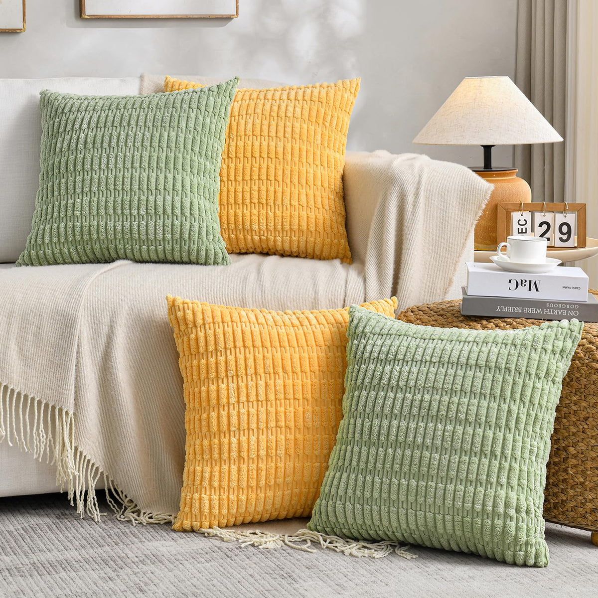 Fancy Homi 4 Packs Decorative Throw Pillow Covers for Living Room Couch Bed, Modern Farmhouse Boho Home Décor Accent Cushion Case, 18" x 18", Fall