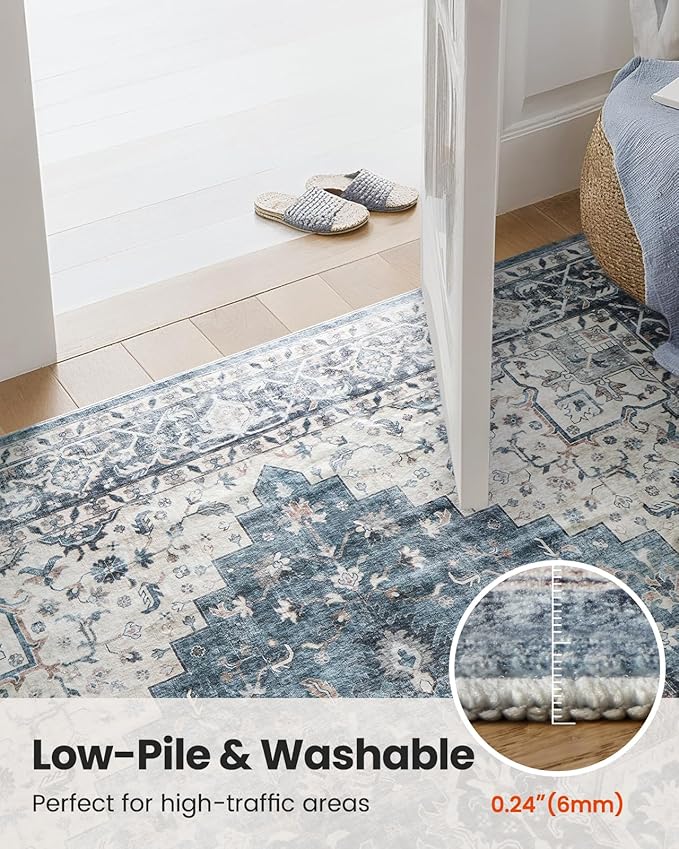 AMADA HOMEFURNISHING 4x6 Washable Area Rug, Low-Profile Entryway Rug with Non-Slip Backing & Durable Edge Binding, Vintage Rugs for Bedroom, Entryway & Kitchen
