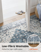 AMADA HOMEFURNISHING Round 4ft Area Rugs, Low-Profile Washable Rug with Non-Slip Backing & Durable Edge Binding, Vintage Rugs for Living Room, Bedroom, Dinning Room