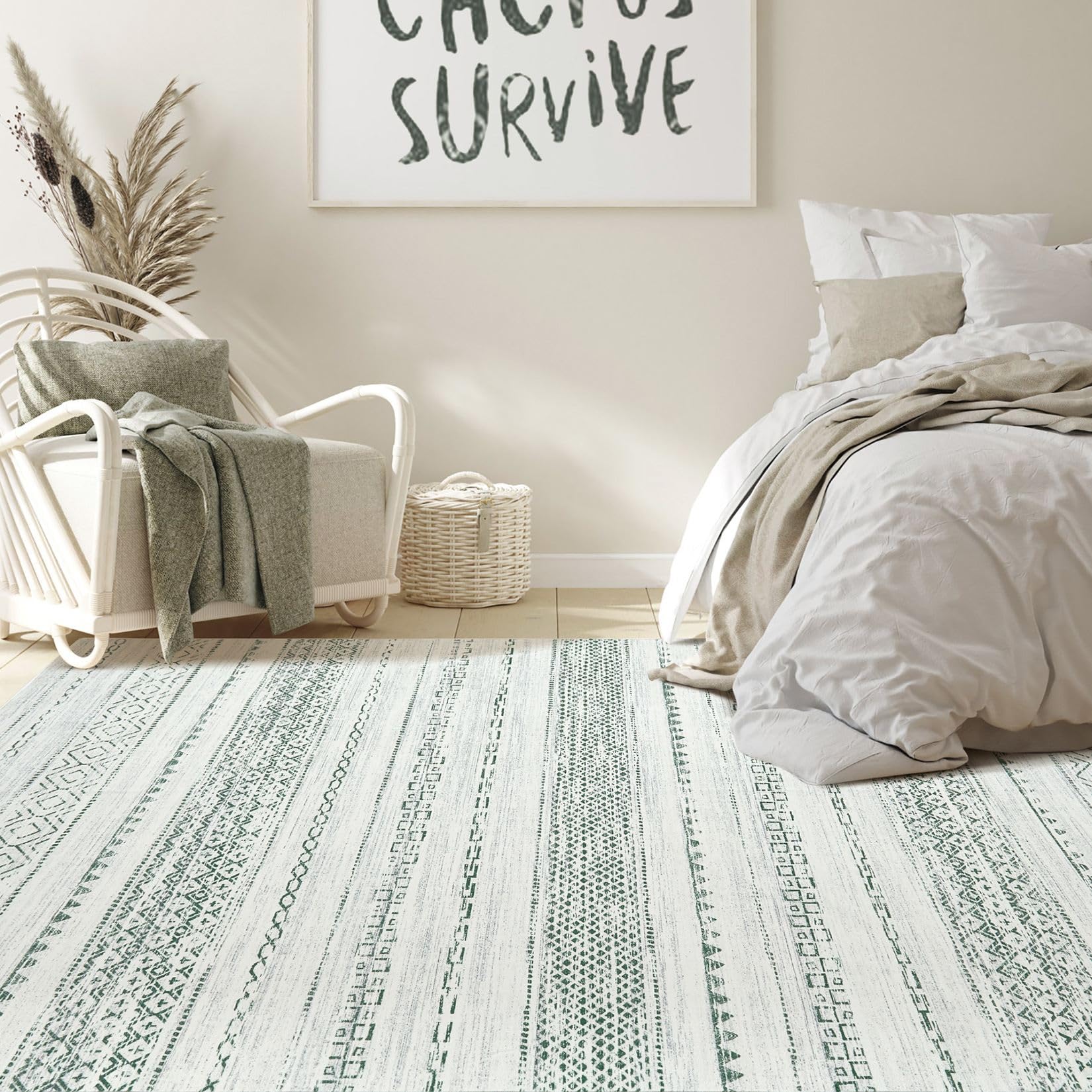 Nakagishi Boho 5x7 Area Rug Living Room Rugs Machine Washable Green