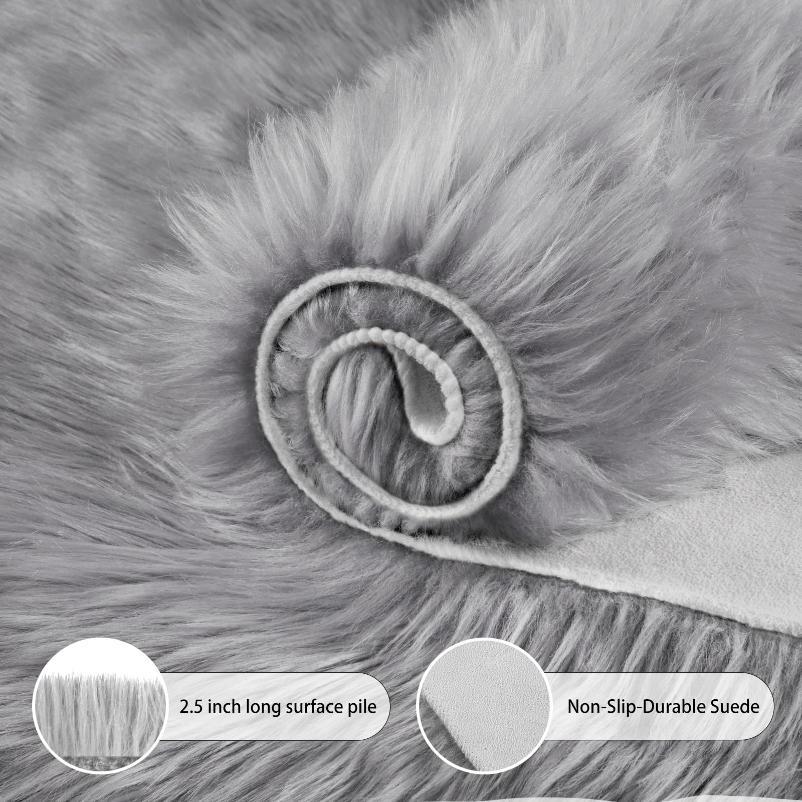 Ciicool Fluffy Area Rug, 4x6 ft Grey Faux Fur Rug for Bedroom Living Room