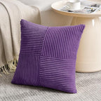 Fancy Homi 2 Packs Purple Decorative Throw Pillow Covers 16x16 Inch for Living Room Couch Bed, Farmhouse Boho Home Decor, Soft Corss Patchwork Corduroy Textured Square Cushion Case 40x40 cm