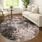 IOHOUZE Abstract Round Area Rug 6 Ft Washable Circle Rugs Large Round Rug Non Slip Thin Soft Circle Rugs, Printed Faux Wool Floor Carpet for Bedroom Living Room Dining Room Nursery, Brown/Rust