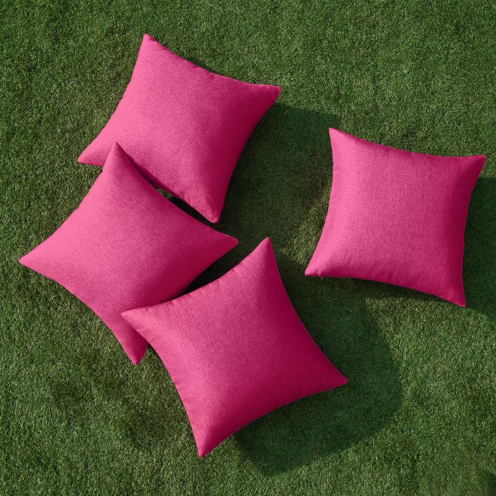 MIULEE Pack of 4 Decorative Outdoor Throw Pillow Covers Linen Waterproof Pillow Covers Farmhouse Cushion Cases for Patio Garden Tent Balcony Couch Sofa 18x18 inch Hot Pink