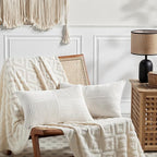 Fancy Homi 2 Packs Cream White Lumbar Decorative Throw Pillow Covers 20x28 Inch for Couch Bed Sofa, Rustic Farmhouse Boho Home Decor, Soft Striped Corduroy Rectangle Accent Cushion Case 50x70 cm