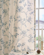 jinchan Floral Linen Curtains for Living Room 84 Inch Length Butterfly Curtain Blue Floral Curtains French Country Farmhouse Curtain Flower Patterned Drapes Window Treatment Set 2 Panels
