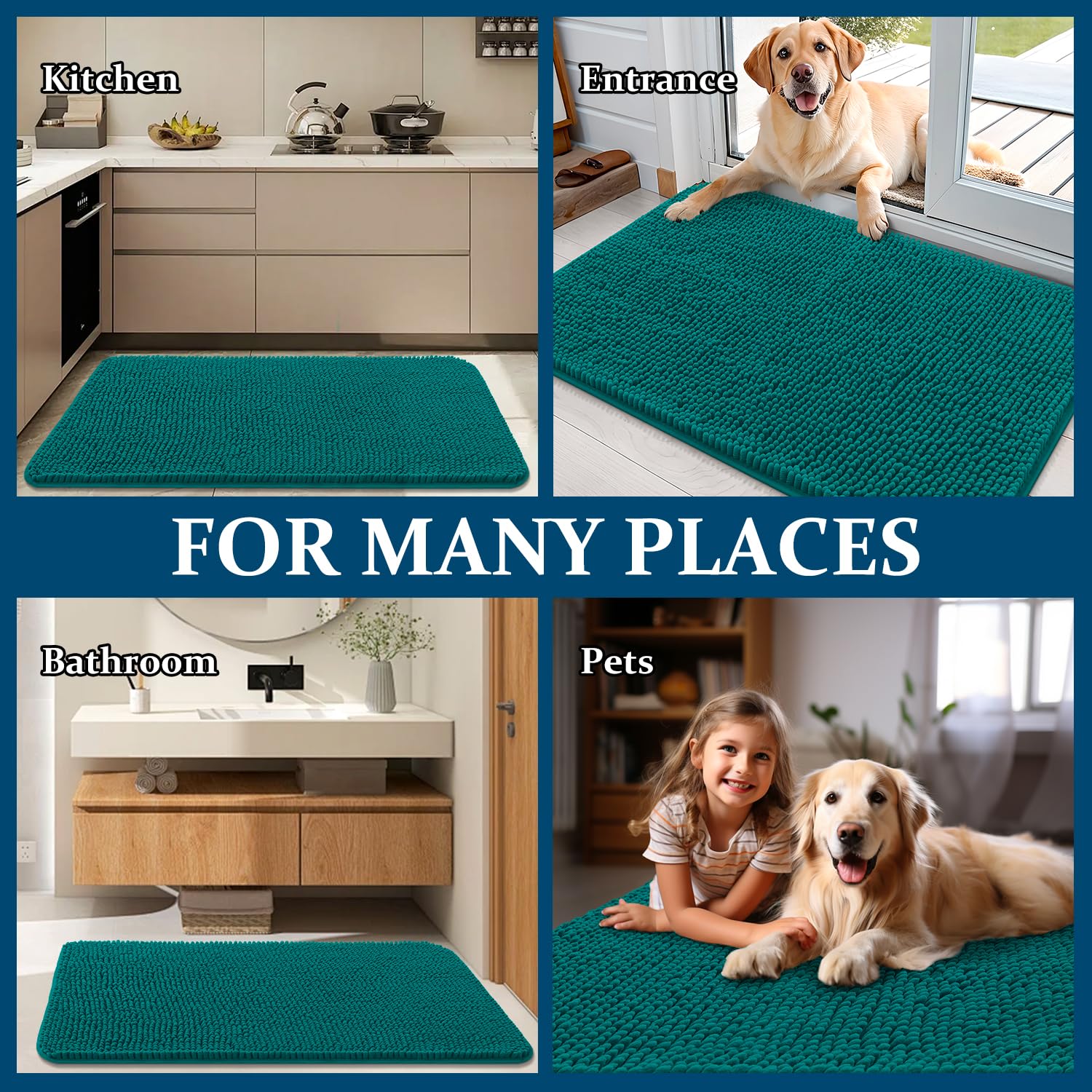 OLANLY Dog Door Mat for Muddy Paws 47x24, Super Absorbent Chenille Mud Mat