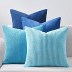 Topfinel Decorative Throw Pillow Covers Aque Teal Blue Series,Summer Corduroy Striped Toss Pillows for Couch,Patio,Balcony,Children Bedroom,Modern Fluffy Blue Gradient Shams 20x20 Inch Set of 4