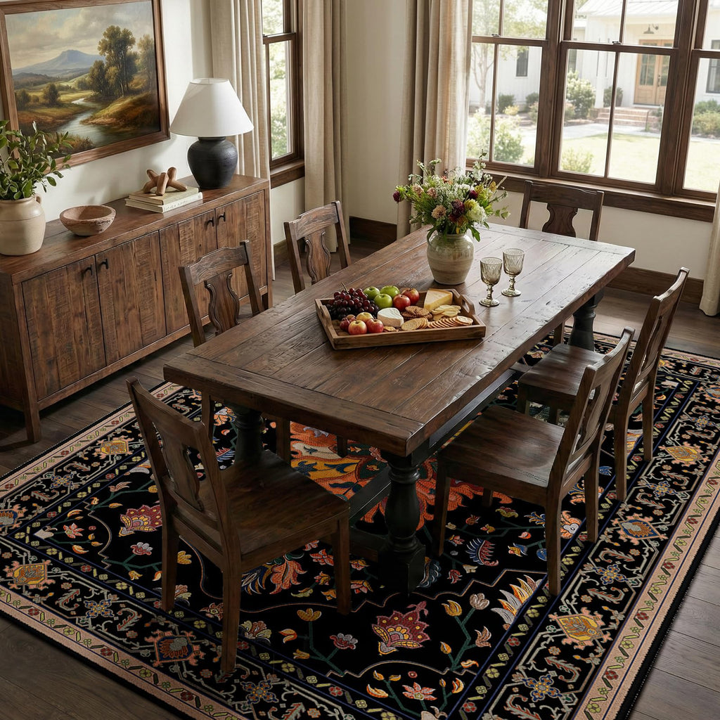 RELEANY Washable Area Rug, Large 9'x12', Black/Colorful
