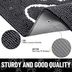 Smiry Dog Door Mat for Muddy Paws, Absorbent Dirt Trapper Non Slip Quick Dry Washable Chenille Mat for Mud Dogs, Entry Rug for Indoor and Outdoor (47x32 Inches, Dark Grey and White)