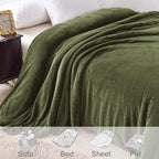 Exclusivo Mezcla Fleece Blanket Twin Size for Bed, Super Soft and Warm, All Season, Cozy, Plush, Lightweight, 90x66 Inches, Olive Green
