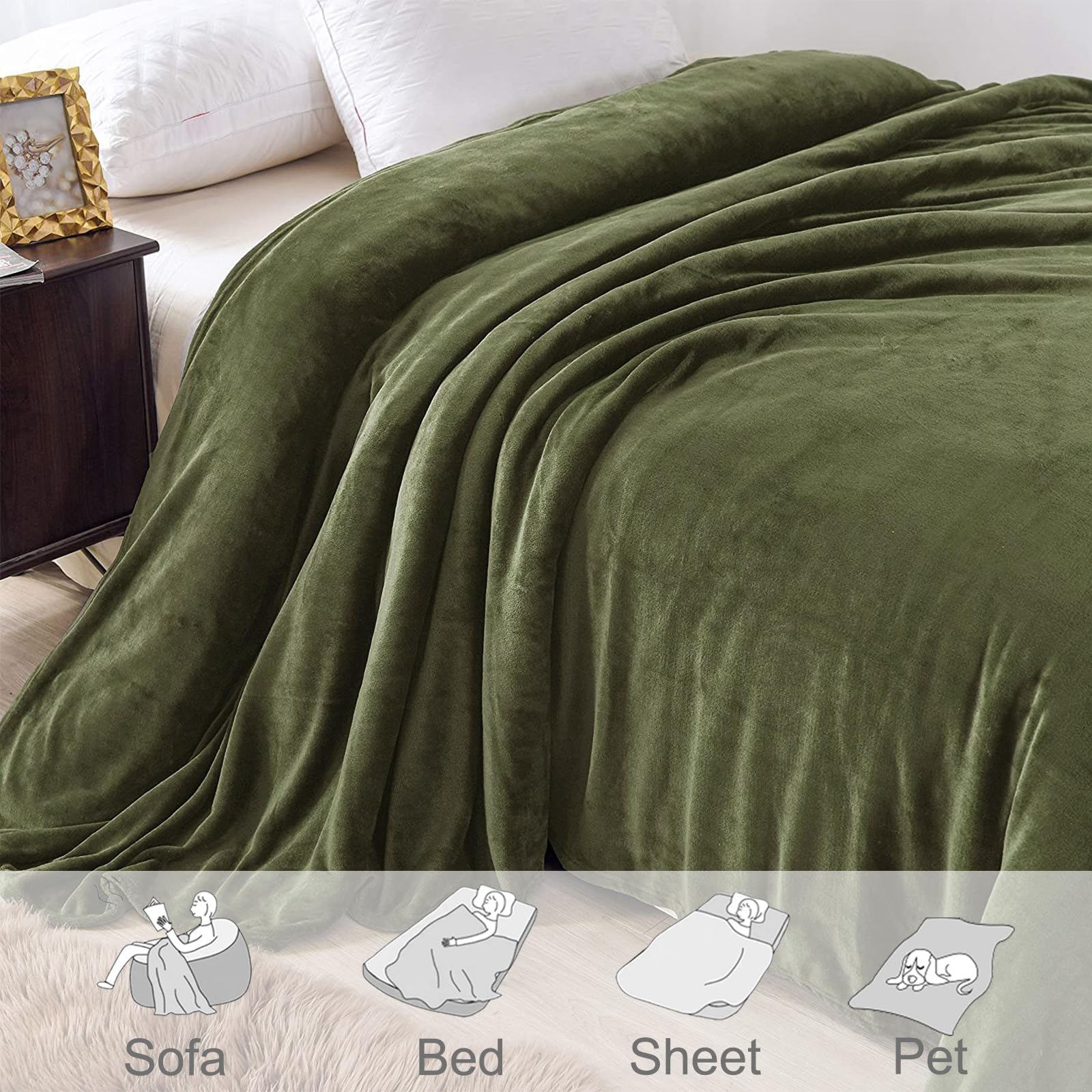 Exclusivo Mezcla Soft Fleece Blanket King Size for Bed, Olive Green