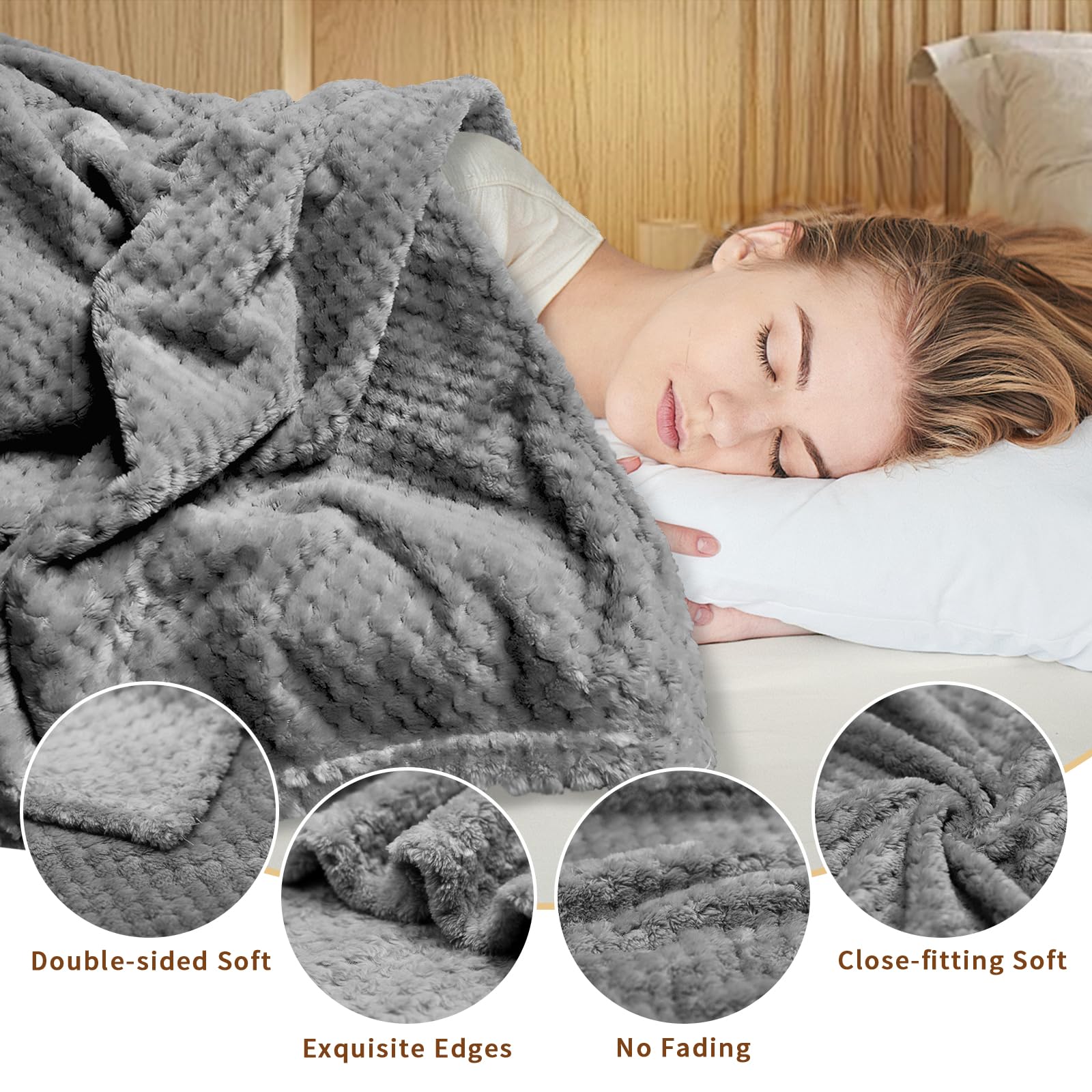 Tewloss 4 Pack Fleece Throw Blankets 50x60 Inches - Oeko-Tex Certified 100, 270 GSM Ultra Soft Plush for Bed, Couch and Cozy Gifts. 3D Waffle Texture, No Shedding No Pilling All Season (Dark Gray)