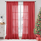 BGment 96 Inches Long Linen Curtains for Living Room, Semi Sheer Red Window Drapes Textured for Farmhouse Bedroom Dining with Rod Pocket Lightweight, 2 Panels Set, Each 52 Inch Wide