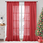 BGment 96 Inches Long Linen Curtains for Living Room, Semi Sheer Red Window Drapes Textured for Farmhouse Bedroom Dining with Rod Pocket Lightweight, 2 Panels Set, Each 52 Inch Wide