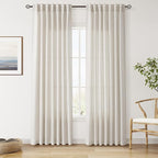 Nanspring Pearl White Linen Curtains 84 Inches Long for Living Room Light Filtering Semi Sheer Curtain Back Tab and Rod Pocket Coastal Decor Elegant Neutral Luxury Drapes for Bedroom 52x84, 2 Panels