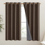 NICETOWN Coffee Vintage Linen 100% Blackout Curtains for Living Room, Thermal Insulated Curtains 48" Long, Noise Reducing Window Treatment Drapes for Hall Room, 52" Wide Per Panel, Set of 2