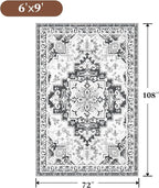 Rugflix 6x9 Area Rug for Living Room, Machine Washable Area Rugs with Non-Slip Backing, Large Soft Boho Vintage Rug for Bedroom, Dining Room, Low Pile Carpet, Kids Pet Friendly, Grey