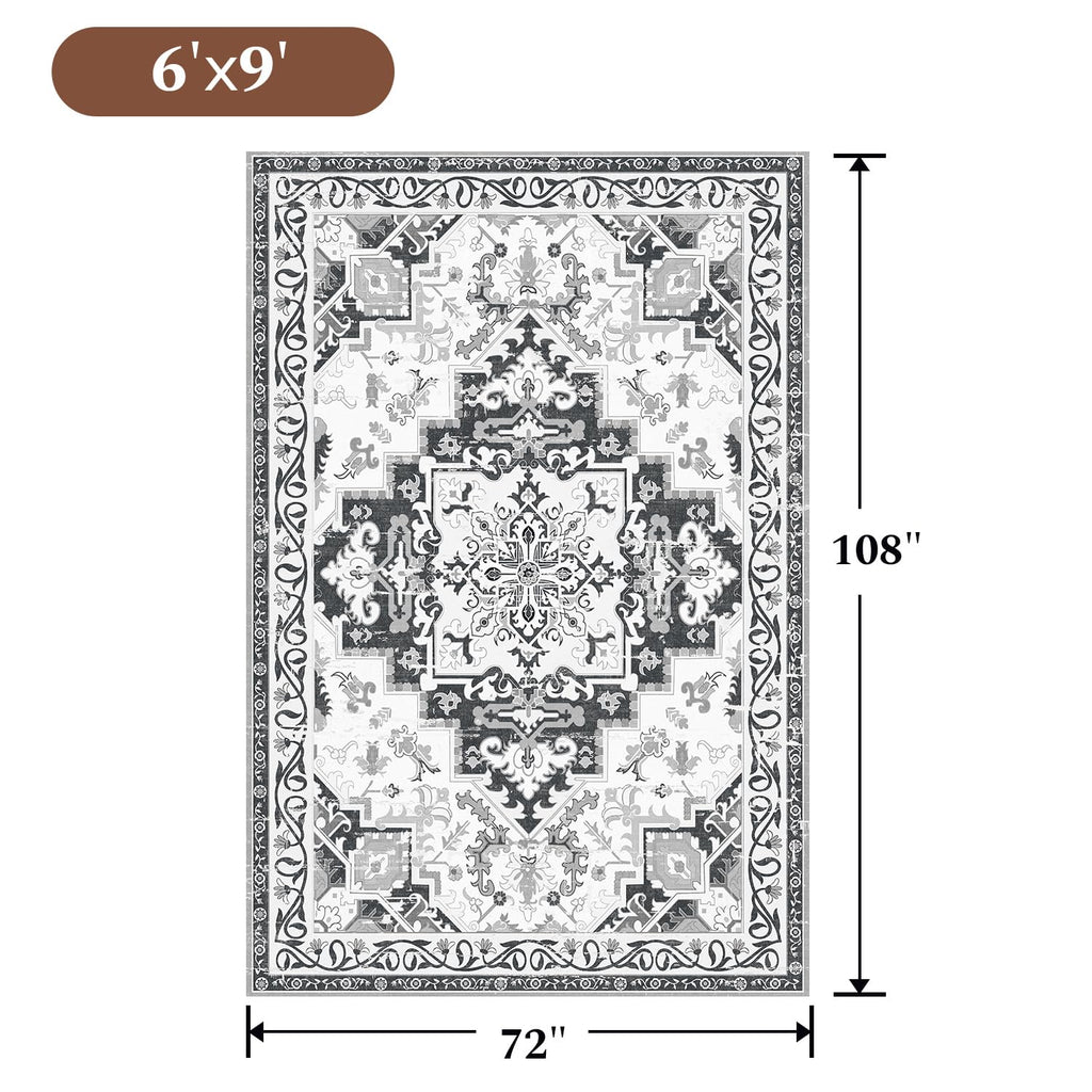 Rugflix 6x9 Area Rugs for Living Room, Washable Light Grey Large Rug