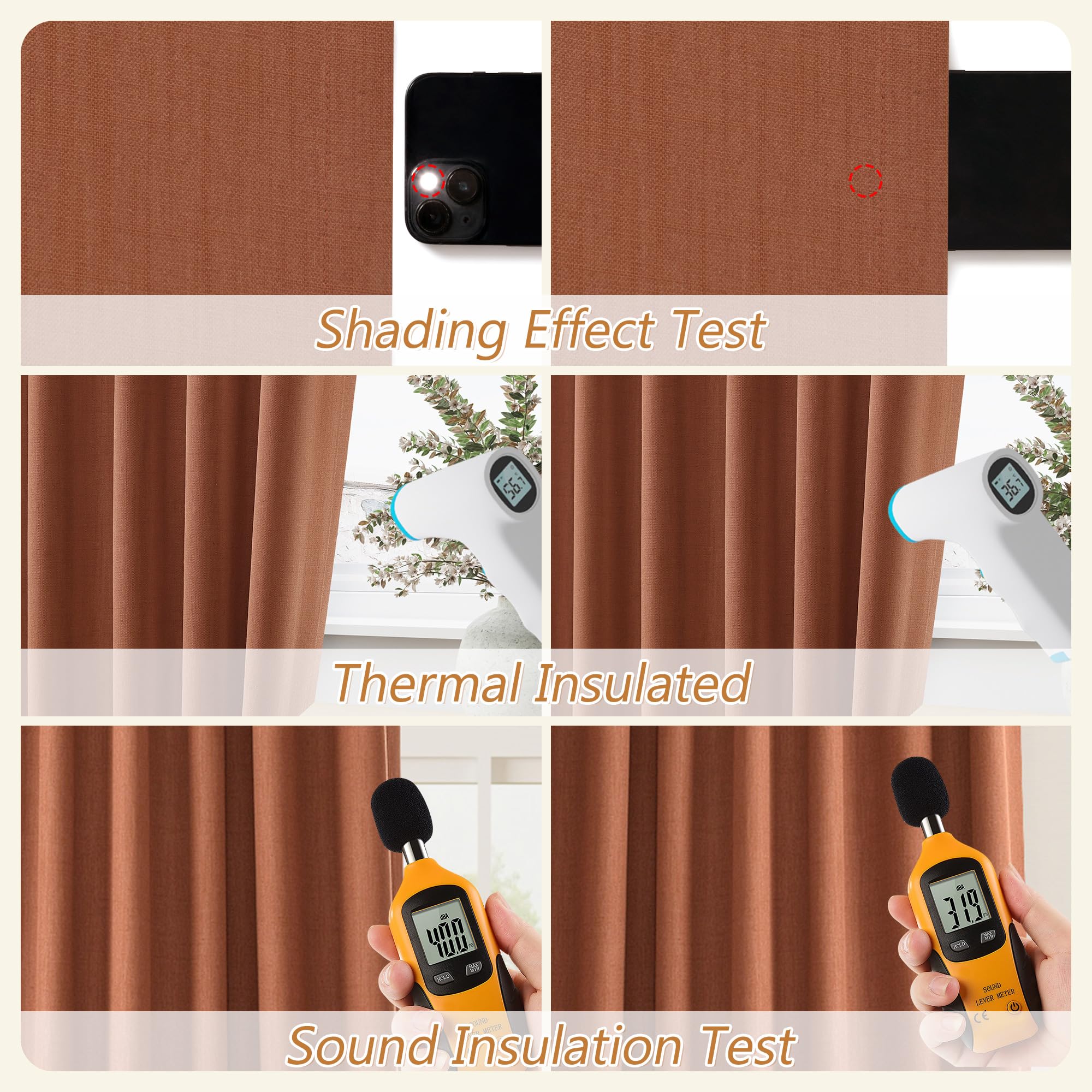 Guken Terracotta 100% Blackout Curtains 96 Inch Length 2 Panels Set Fall Curtains for Living Room Bedroom Back Tab Thermal Insulated Black Out Linen Drapes, 52x96