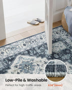 AMADA HOMEFURNISHING 8x10 Area Rug, Washable Low-Profile Large Area Rug with Non-Slip Backing & Durable Edge Binding, Vintage Large Rugs for Living Room, Bedroom