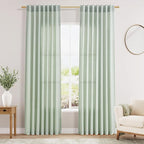 Nanspring Aqua Green Linen Curtains 84 Inch Length 2 Panels Set for Living Room Rod Pocket Back Tab Light Filtering Window Drapes for Bedroom Dining Room Protect Privacy Modern Farmhouse Decor 52x84