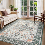 Rugflix 8x10 Area Rugs for Living Room, Washable Rug, Soft Low Pile Carpet, Non-Slip, Stain Resistant, Vintage Area Rug, Sage Green Rug for Bedroom, Dining Room, Home Office