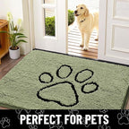 Smiry Dog Door Mat for Muddy Paws, Absorbent Dirt Trapper Non Slip Quick Dry Washable Chenille Mat for Mud Dogs, Entry Rug for Indoor and Outdoor (48x30 Inches, Sage Green and Black)