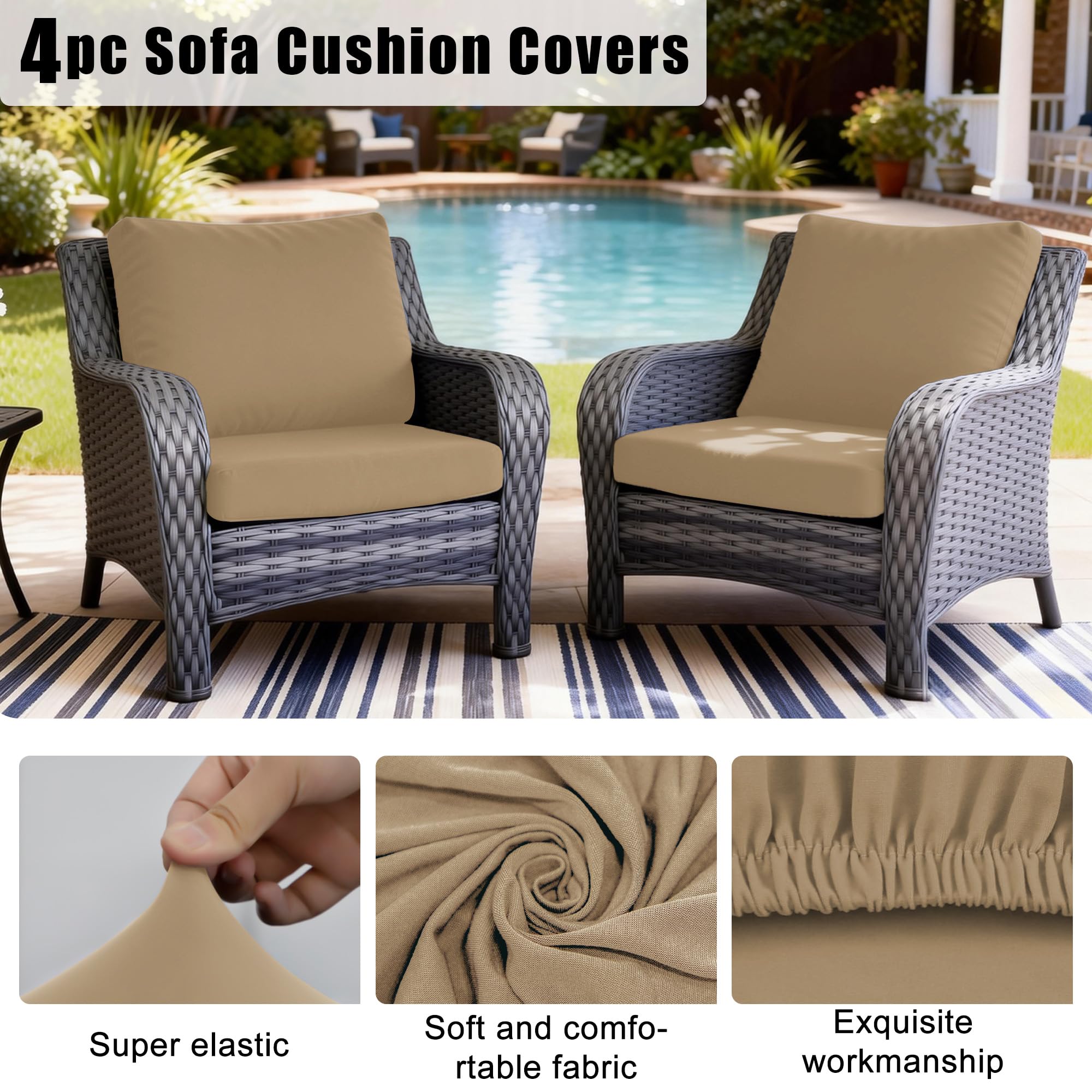 DREAHOTEXTIL 4Pcs Outdoor Cushion Covers, Elastic Patio Cushion Covers