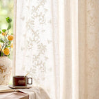 jinchan Evelyn Embroidered Linen Curtains 63 inch Floral Curtains for Living Room Bedroom Farmhouse Cottagecore Semi Sheer Light Filtering Window Drapes Rod Pocket Back Tab 2 Panels W50 x L63 Ivory