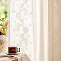 jinchan Floral Linen Curtains 84 Inch Farmhouse Backt Tab 2 Panels Ivory