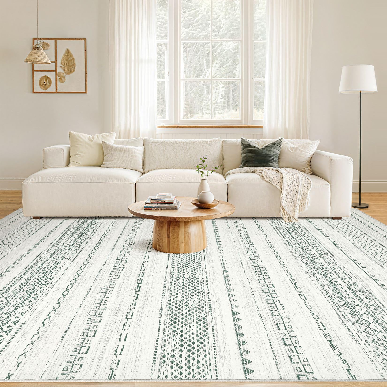 Nakagishi Boho 5x7 Area Rug Living Room Rugs Machine Washable Green