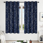 Deconovo Blackout Curtains, Navy Blue Curtain, Thermal Insulated Soundproof Drapes, Branch Silver Print, 52 x 63 Inch Long, Machine Washable Grommet Panels for Bedroom Living Room Office, Set of 2