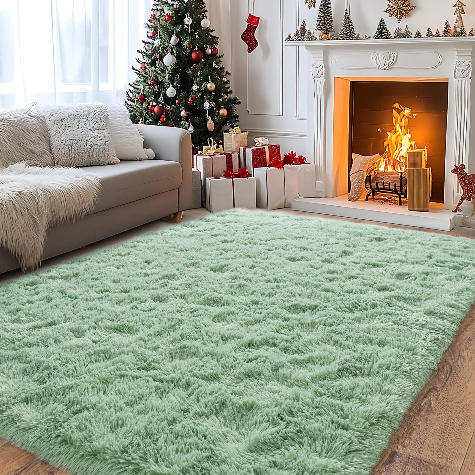 Pionblank Large Rug for Living Room 6x9, Modern Shag Area Rug, Mint Green