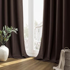 Guken Brown 100% Blackout Curtains 63 Inch Length 2 Panels Set for Living Room Bedroom Back Tab Thermal Insulated Black Out Linen Drapes Room Darkening Window Curtains 52 Inches Width