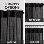 MIULEE Black Linen Curtains 84 Inch Length 2 Panels for Bedroom Living Room, Soft Thick Linen Textured Back Tab Window Drapes Semi Sheer Light Filtering Rod Pocket Modern Farmhouse Halloween Decor